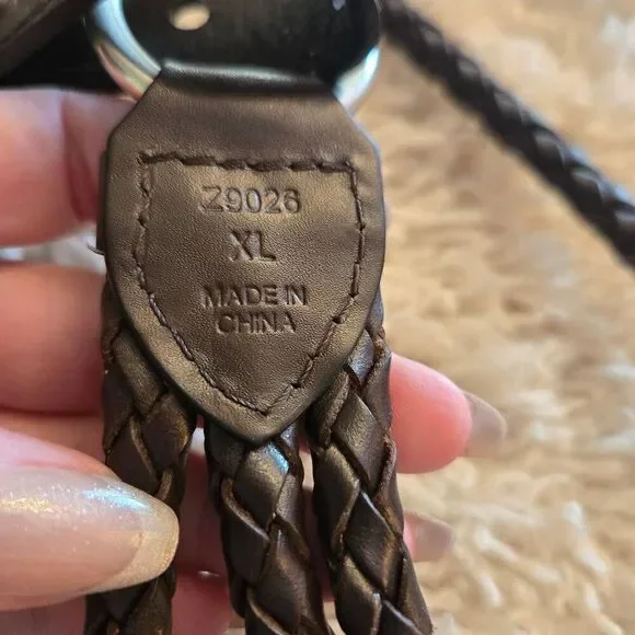 Braided Rope Leather Belt Brown Silver XL - Picture 5 of 7